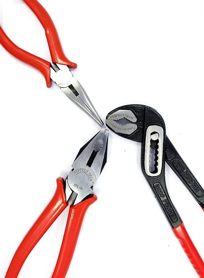 PERFECT TECH 3 Pcs Set Combination Plier 8 inch | 10 Inch Water Pump Plier | 6 Inch Long Nose Plier | Box Type | Tool Kit Set | Cutting Player | (Lineman Plier) Multipurpose Use (Heavy Duty) - Image 2