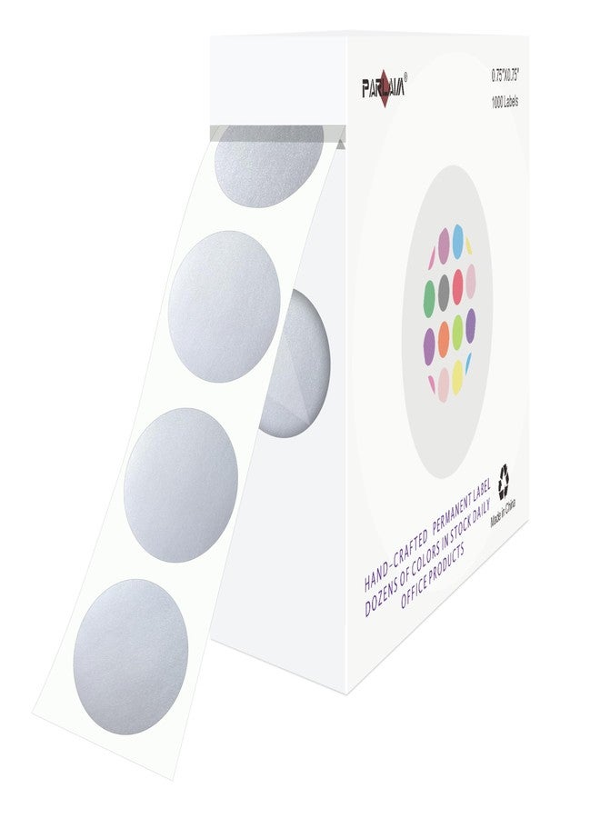 PARLAIM 0.75" Round Color Coding Circle Dot Labels in Roll, 1000 Stickers per Dispenser Box, 3/4 inch Diameter for Office and Business, Silver - Image 1