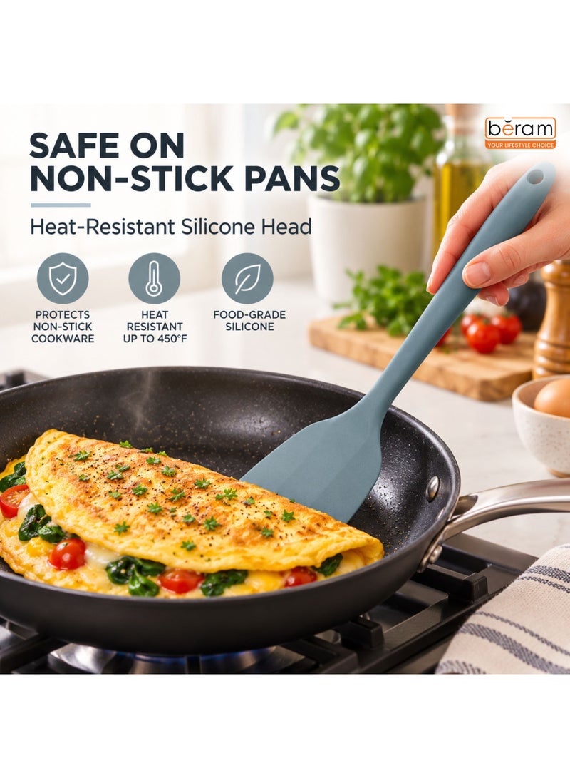 BERAM Silicone Turner Spatula with Stainless Steel and Silicone Handle, Heat Resistant BPA-Free Kitchen Utensil for Non-Stick Pans, Grey, 1-Piece - Image 2
