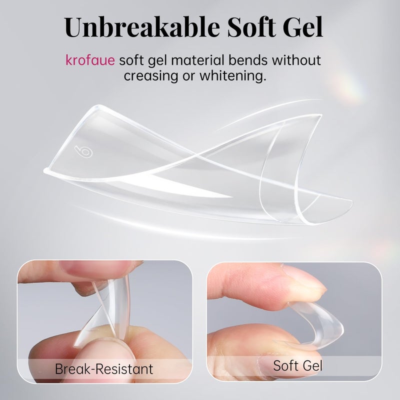krofaue 100PCS Clear False Nails Tips and Nail Gule Kit, Half Cover Lady French Style Acrylic Artificial Tips 3Pcs Nail Glue for Nail Extension kit Nail Tips Art Salons and Home DIY - Image 4