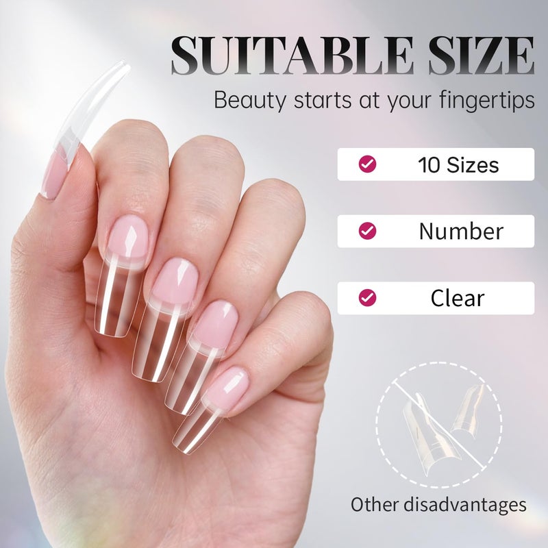krofaue 100PCS Clear False Nails Tips and Nail Gule Kit, Half Cover Lady French Style Acrylic Artificial Tips 3Pcs Nail Glue for Nail Extension kit Nail Tips Art Salons and Home DIY - Image 5