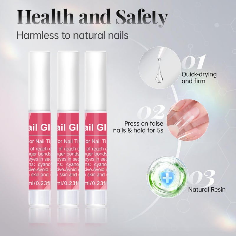 krofaue 100PCS Clear False Nails Tips and Nail Gule Kit, Half Cover Lady French Style Acrylic Artificial Tips 3Pcs Nail Glue for Nail Extension kit Nail Tips Art Salons and Home DIY - Image 3