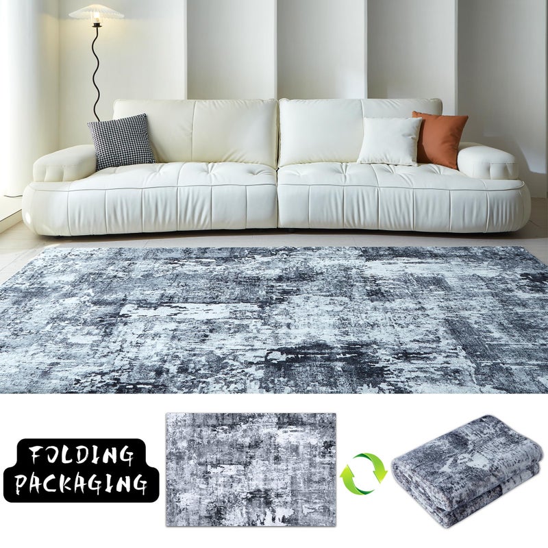 Rugcomf Area Rug 5x7 Washable Rug Boho Soft Abstract Pattern Non-Slip Faux Wool Vintage for Living Room, Bedroom, Farmhouse, Dining Room, Kids Playroom, Grey and Black - Image 5