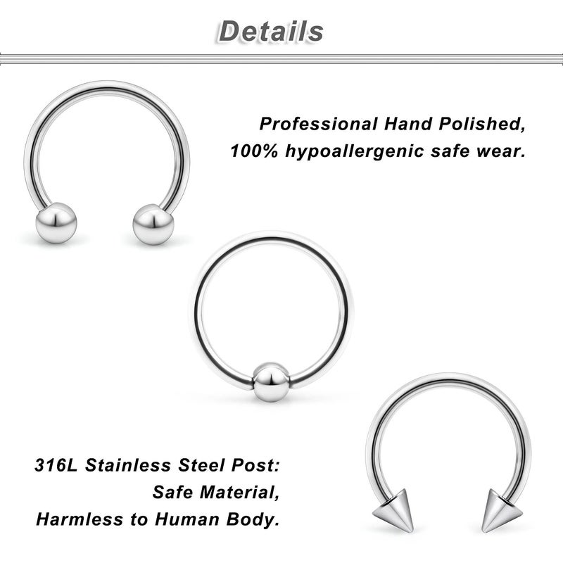 Ocptiy 8G Septum Ring Jewelry Ear Earrring Gauges Tunnel Plug stretching kit Big Large Septum Nose lip Ring Hoop Stainless Surgical Steel Cartilage Helix Tragu Earring Piercing Jewerly Women Men 12mm - Image 4