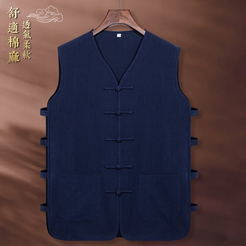 Summer Thin Cotton And Linen Tang Suit Vest Men'S Vest Chinese Style Waistcoat Linen Hanfu Old Man Sweatshirt Waistcoat T-Shirt Men'S - Image 5