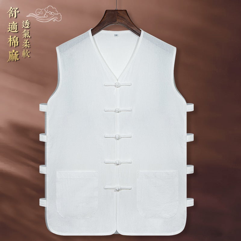 Summer Thin Cotton And Linen Tang Suit Vest Men'S Vest Chinese Style Waistcoat Linen Hanfu Old Man Sweatshirt Waistcoat T-Shirt Men'S - Image 3