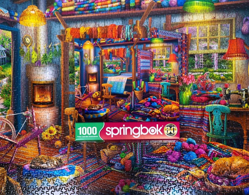 Springbok Weaver's Cottage 1000 Piece Jigsaw Puzzle for Adults Features a Colorful Cottage with a weaver's Loom and Colorful Yarns - Made in The USA with Interlocking Pieces That snap in Place - Image 3