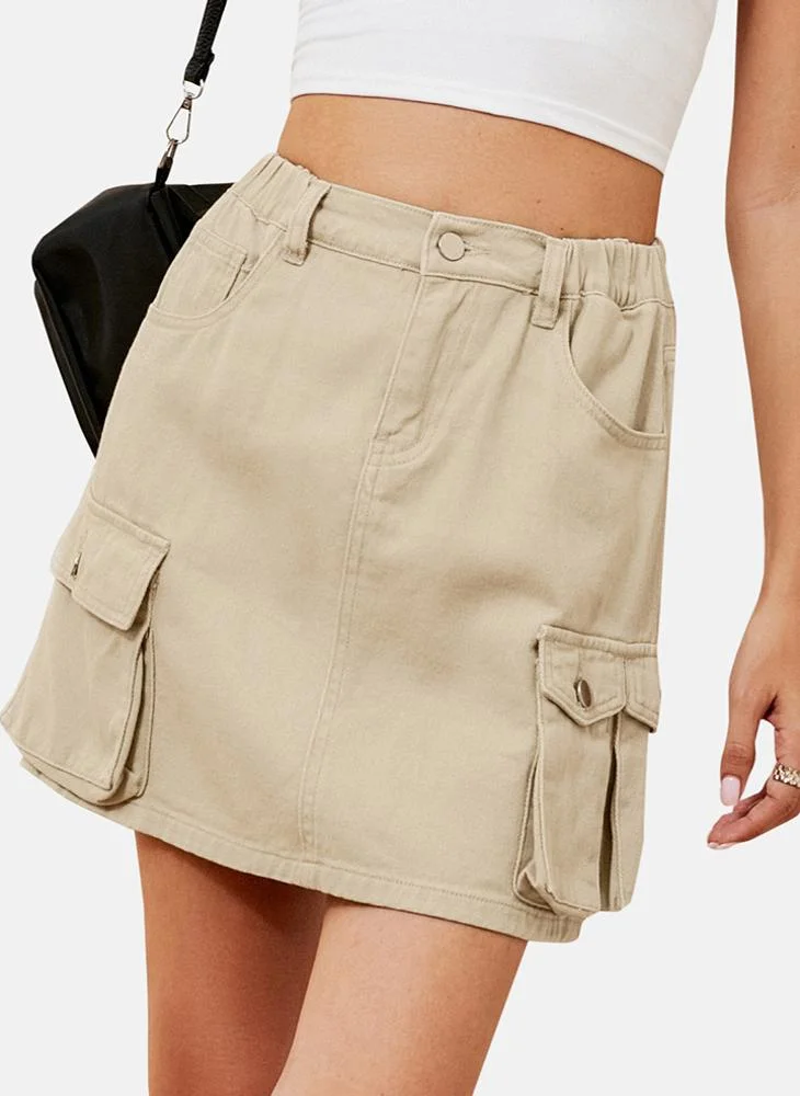 يونيكي Beige Mid Rise Plain Mini Skirt