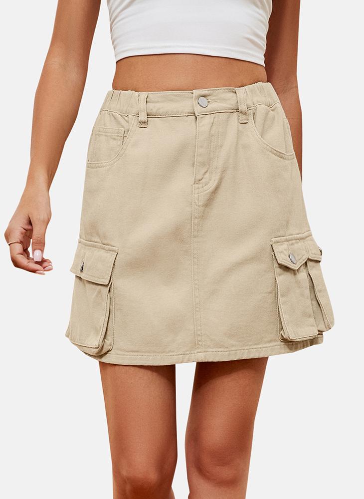 YUNIQEE Beige Mid Rise Plain Mini Skirt - Image 3