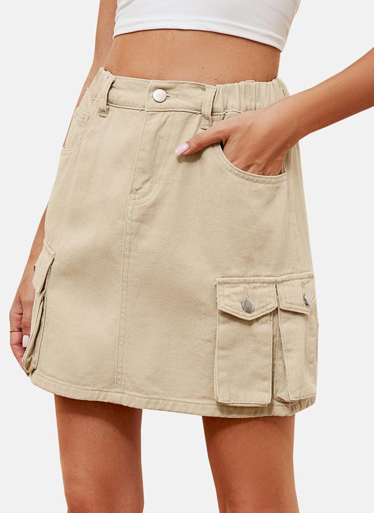 YUNIQEE Beige Mid Rise Plain Mini Skirt - Image 4