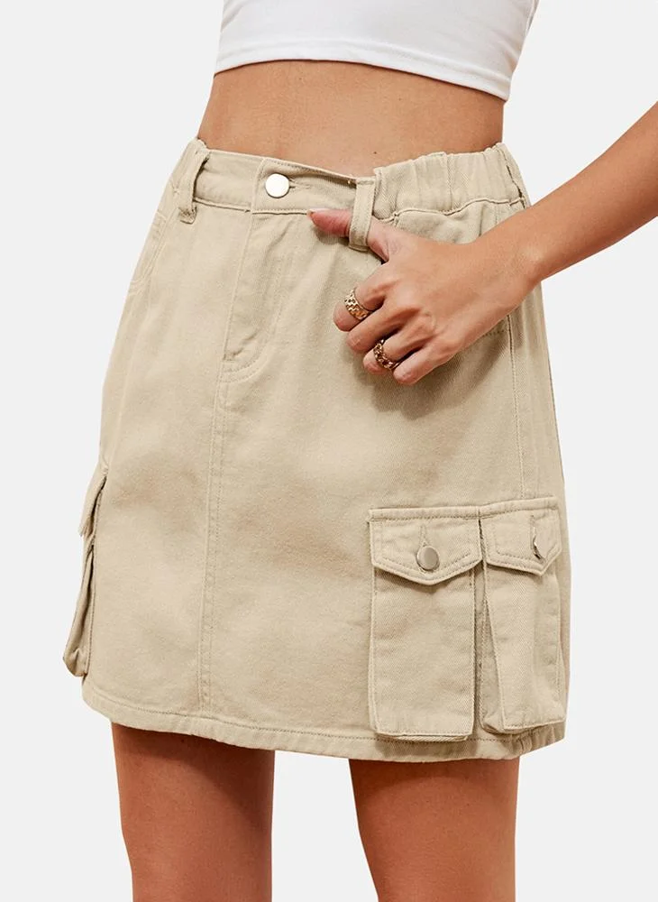 يونيكي Beige Mid Rise Plain Mini Skirt