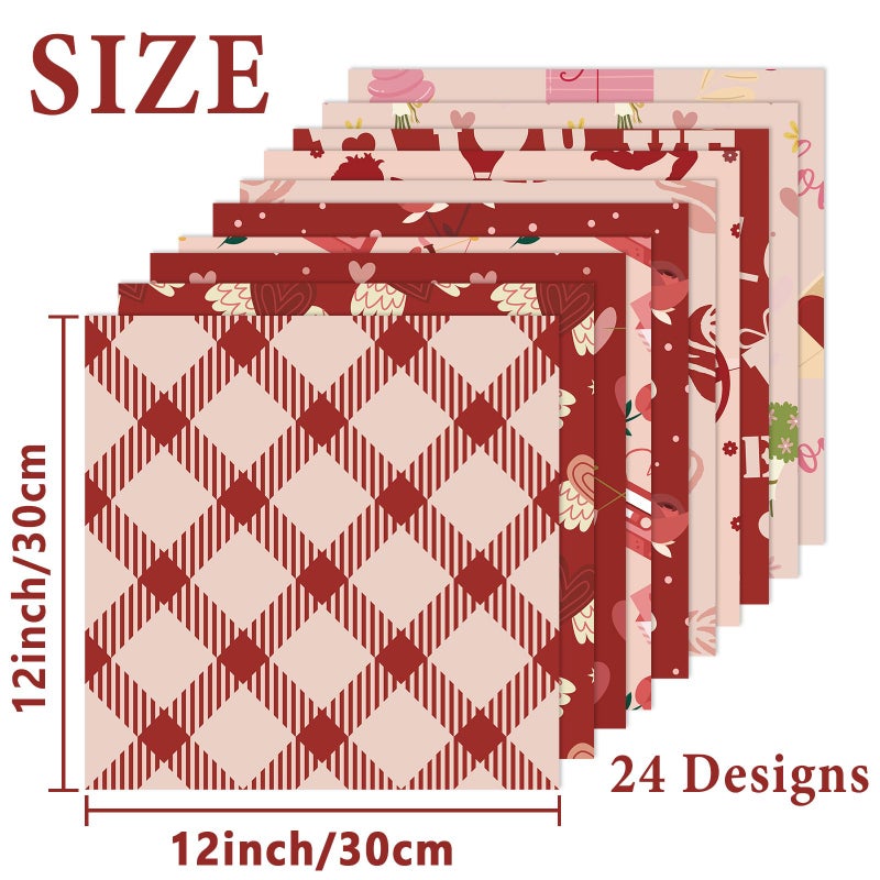 Lonfliness 48PCS Valentines Scrapbook Paper 12x12in Vintage Hearts Scrapbook Specialty Papers 24 Styles Retro Love Decorative Paper Folded Flat DIY for Card Making Photo Album Journal Craft Decoration - Image 2