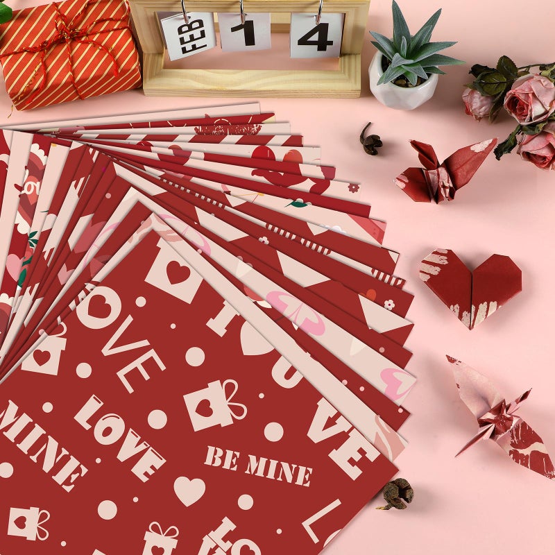 Lonfliness 48PCS Valentines Scrapbook Paper 12x12in Vintage Hearts Scrapbook Specialty Papers 24 Styles Retro Love Decorative Paper Folded Flat DIY for Card Making Photo Album Journal Craft Decoration - Image 4