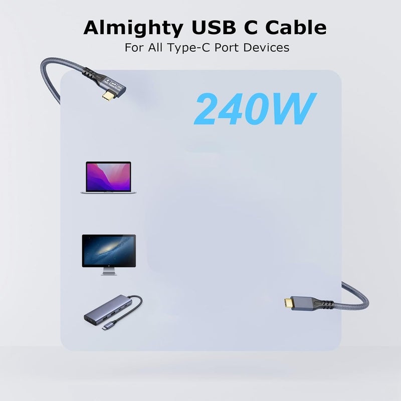 USB C Extension Cable Right Angle 240W Fast Charging 20Gbps Data Transfer for iPhone 16 Series - Image 4