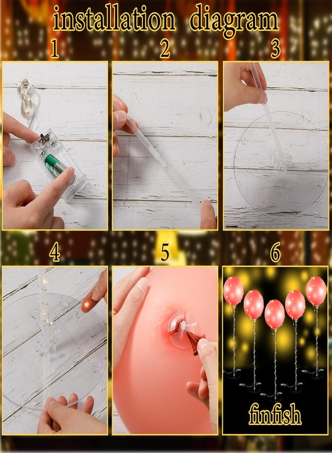 Liliful مجموعة حامل البالونات من ليليفول، 30 مجموعة، وقطع مركزية من أضواء LED الخيالية، تتضمن 30 مصباحًا خيطيًا و30 عصا بالون مع حامل بالونات أساسي لتزيين حفلات أعياد الميلاد والزفاف (قطعة واحدة) - Image 4