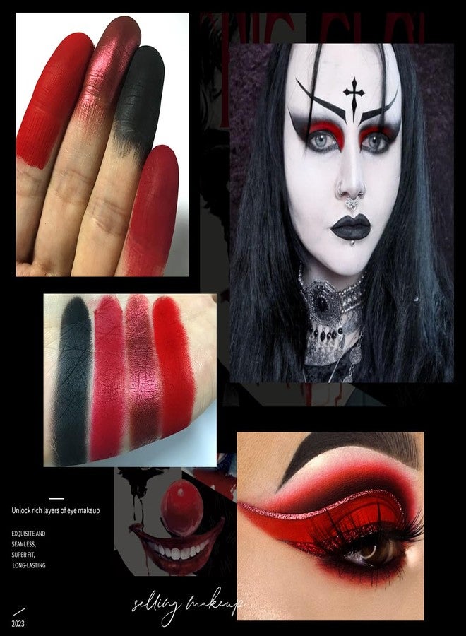 ecofavor Red Goth Eyeshadow Palette - 9 Colors True Hot Red Black Eye Shadows | Halloween Glitters Makeup | Matte Shimmer High Pigmentation | Clown Vampire SFX Halloween Christmas Palette - Image 2