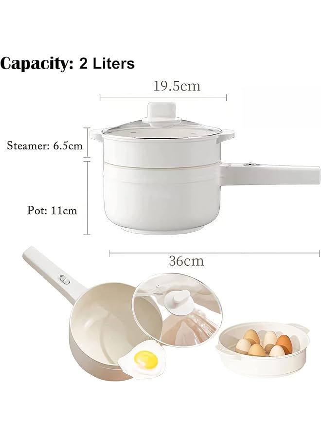 erorex 2L Electric Hot Pot With Steamer And Temperature Control Non Stick Electric Cooker Shabu Shabu Electric Skillet Frying Pan Electric Saucepan For Noodles Egg Steak Oatmeal And Soup - Image 2