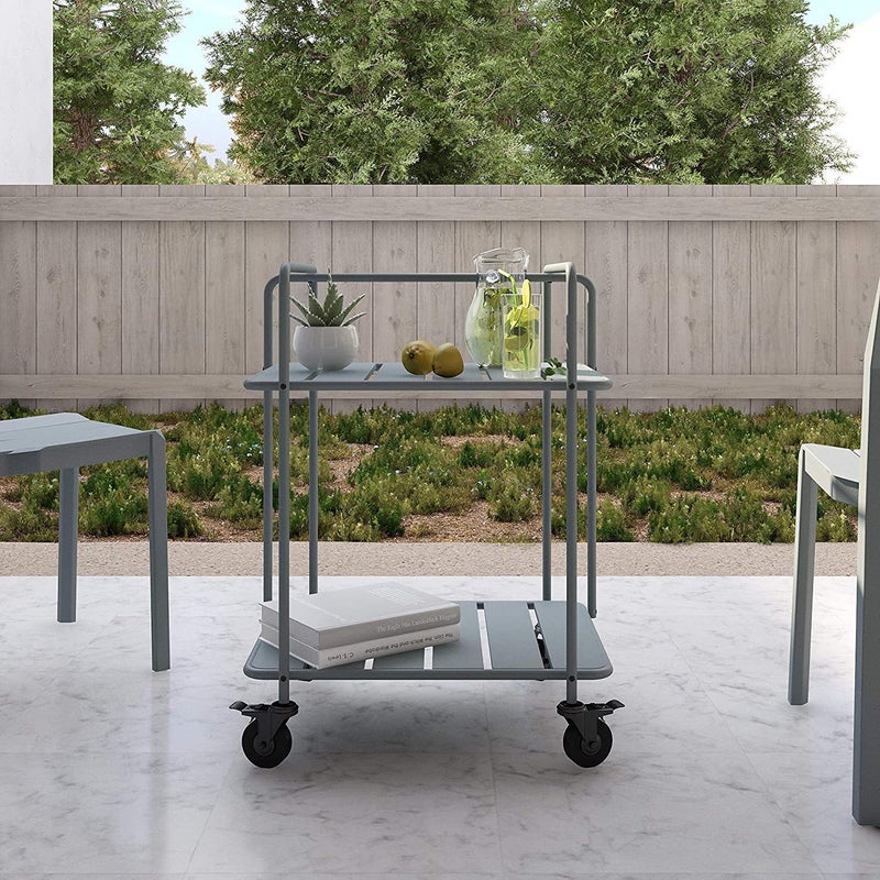 Generic Indian Decor 45646 Poolside Collection Outdoor Indoor Cart Home Serving cart bar cart Restaurant cart moonshell Grey  - Image 5