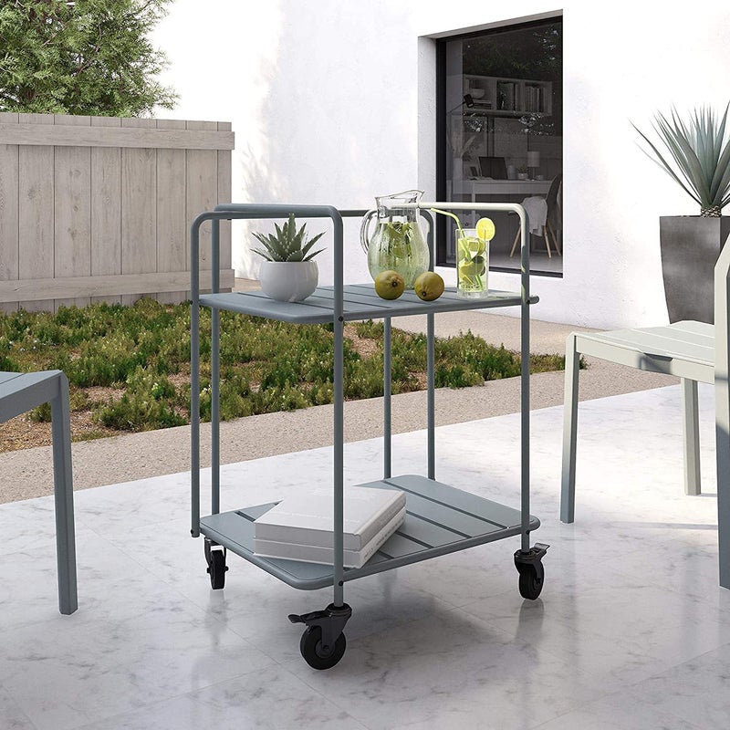 Generic Indian Decor 45646 Poolside Collection Outdoor Indoor Cart Home Serving cart bar cart Restaurant cart moonshell Grey  - Image 2