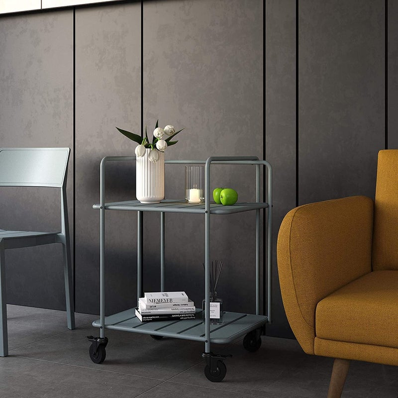 Generic Indian Decor 45646 Poolside Collection Outdoor Indoor Cart Home Serving cart bar cart Restaurant cart moonshell Grey  - Image 4
