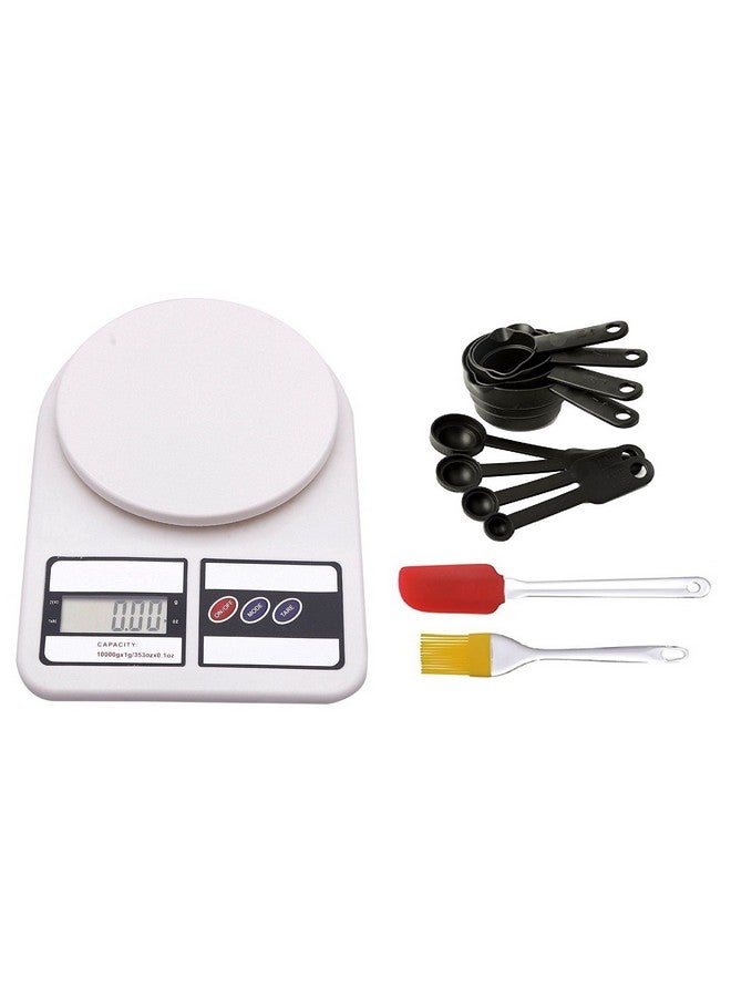 Inditradition Combo Pack - Electronic Digital Kitchen Weighing Scale 10kg, 8 Piece Measuring Cup & Spoon Set, Silicone Brush & Spatula Set, White - Image 1
