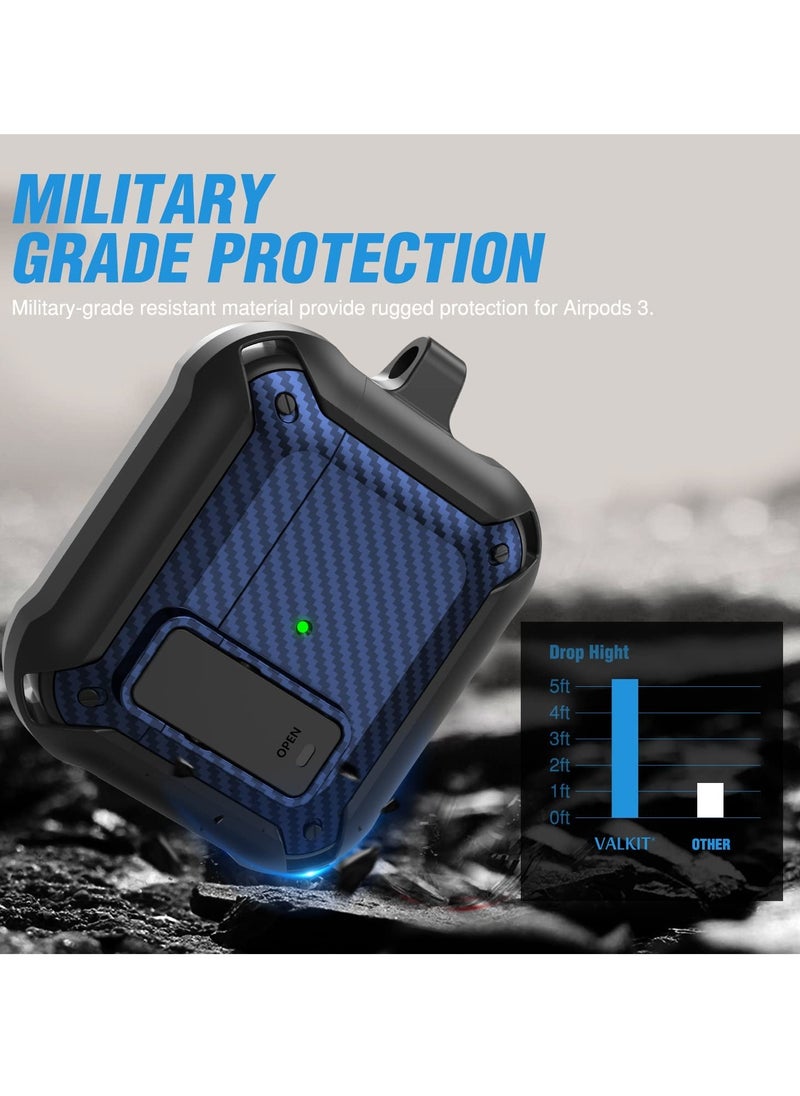 Generic - Airpods 3 Case Cover for Women Men, PC Material with Secure Lock Rugged Cover for Airpods 3rd Generation 2021 Case Front LED Visible Blue - Image 1