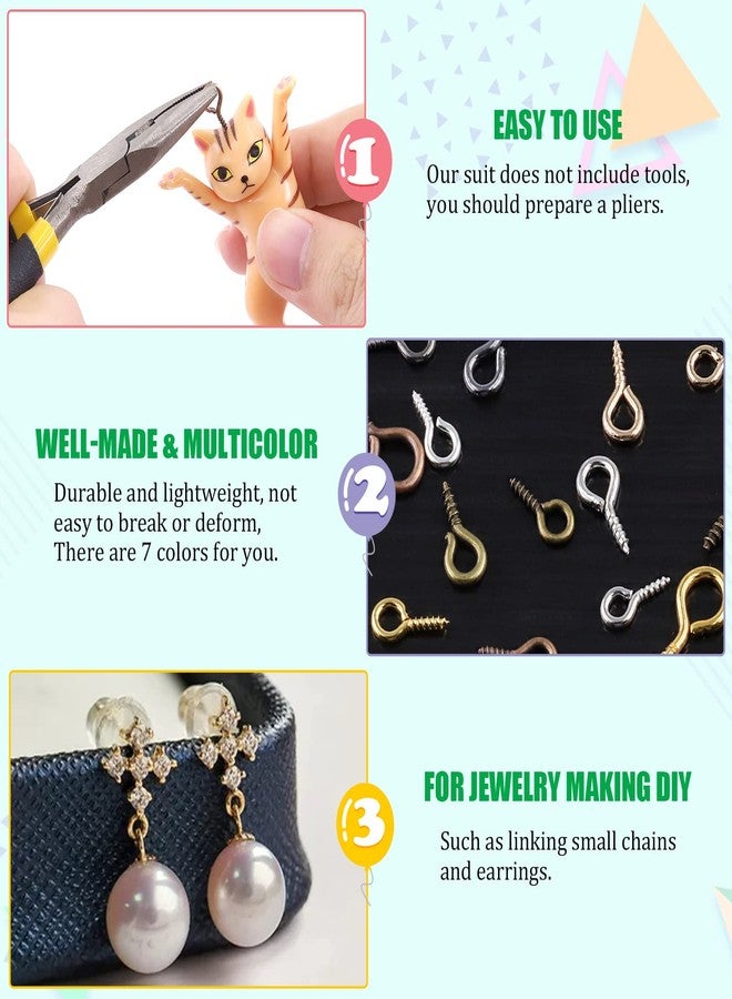 Keadic 1610Pcs 7 Color Small Screw Eye Pins Size Assorted Set, Metal Mini Eyelet Screw Threaded Clasps Hooks for DIY Charm Pendants Jewelry Making (0.16” x 0.32”, 0.2” x 0.39”, 0.24” x 0.5”) - Image 4