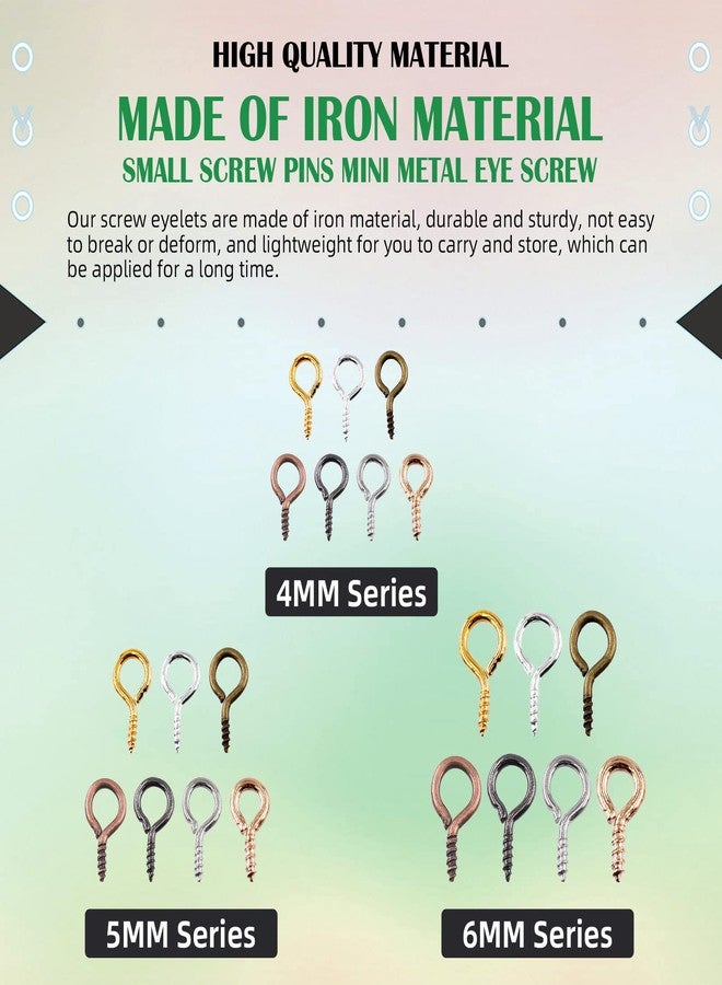 Keadic 1610Pcs 7 Color Small Screw Eye Pins Size Assorted Set, Metal Mini Eyelet Screw Threaded Clasps Hooks for DIY Charm Pendants Jewelry Making (0.16” x 0.32”, 0.2” x 0.39”, 0.24” x 0.5”) - Image 3