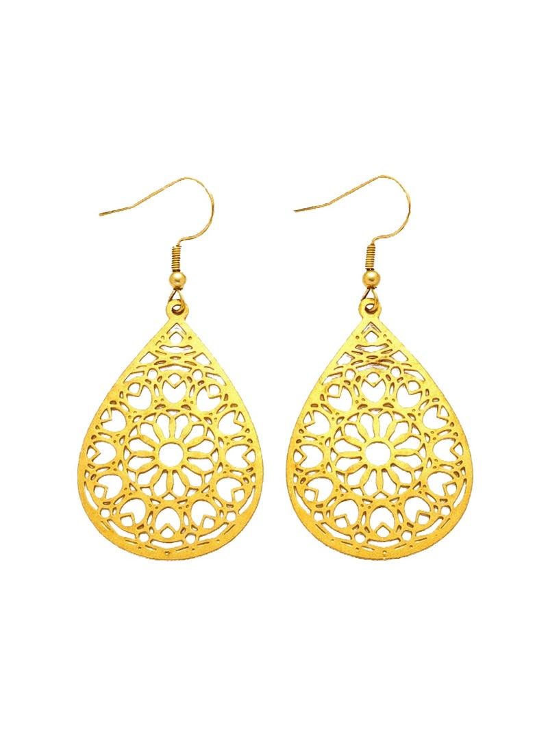 Julia Store 18K Gold Plated Stainless Steel Aesthetic Exquisite Luxury Vintage Trendy Traditional Egyptian Oriental Bedouin Hallow Teardrop Drop Dangle Earrings Women Jewelry Gift - Image 1