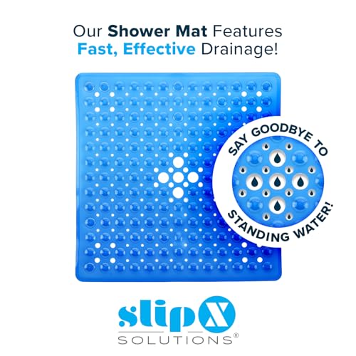 SlipX Solutions Essential Square Shower Mat, 21"x21", Grippy Textured Surface, 25% Stronger Suction Cups, Non-Slip Shower Floor Mat for Bathers of All Ages, Fits Standard Shower Stalls & Tubs, Blue - Image 5