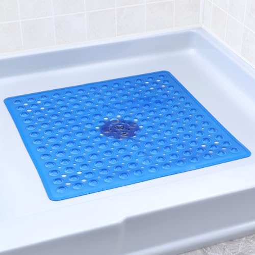 SlipX Solutions Essential Square Shower Mat, 21"x21", Grippy Textured Surface, 25% Stronger Suction Cups, Non-Slip Shower Floor Mat for Bathers of All Ages, Fits Standard Shower Stalls & Tubs, Blue - Image 2