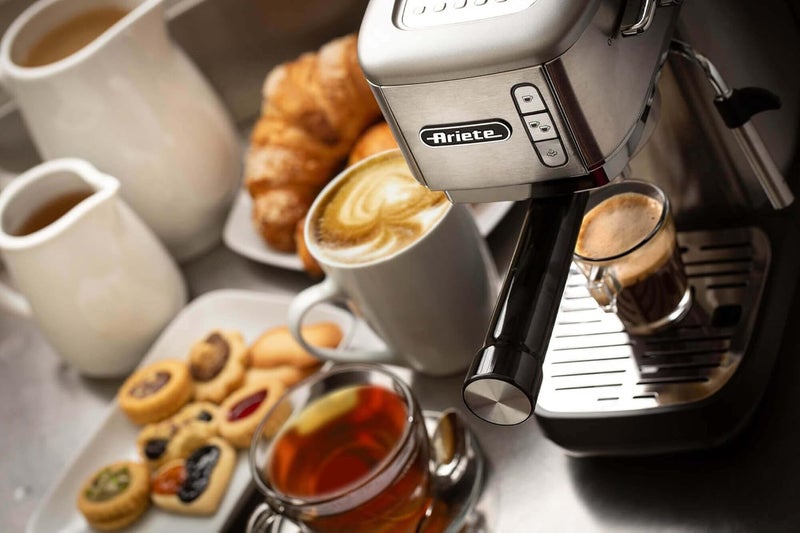 Ariete 1380 Espresso Coffee Machine M138010ARAS, 1300W, 1.1L Capacity, Cup Warmer, Milk Frother, Ground Coffee & ESE Pod Compatible, Semi-Automatic Compact Metal Design, Silver - Image 4