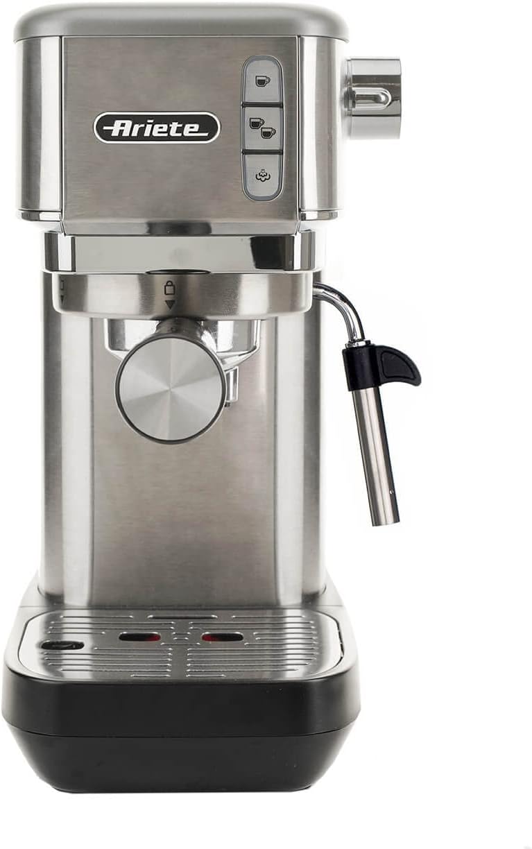 Ariete 1380 Espresso Coffee Machine M138010ARAS, 1300W, 1.1L Capacity, Cup Warmer, Milk Frother, Ground Coffee & ESE Pod Compatible, Semi-Automatic Compact Metal Design, Silver - Image 2
