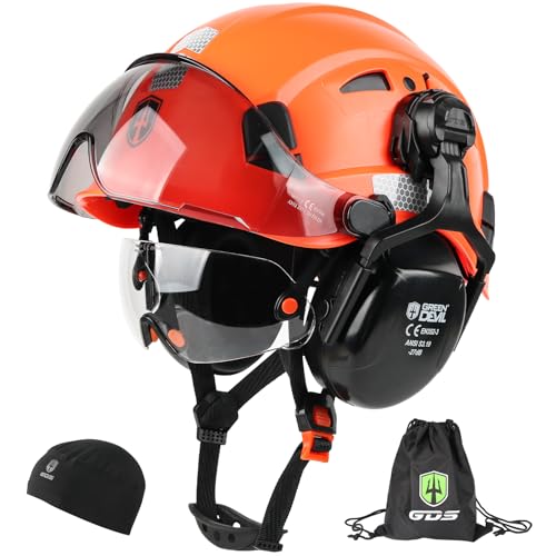 GREEN DEVIL Hard Hat Safety Helmet with Visor and Ear Muffs Men Women Vented Work Hardhat ANSI Z89.1 Cascos De Construccion for Industrial Construction Forestry - Image 1