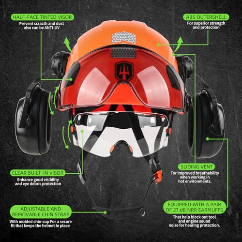 GREEN DEVIL Hard Hat Safety Helmet with Visor and Ear Muffs Men Women Vented Work Hardhat ANSI Z89.1 Cascos De Construccion for Industrial Construction Forestry - Image 3