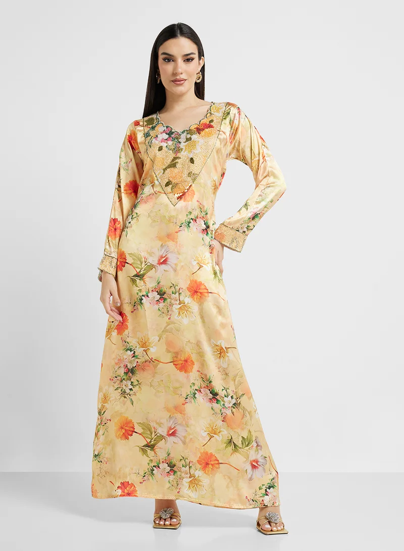 ARABIAN CLOSET Embellished Belted Jalabiya
