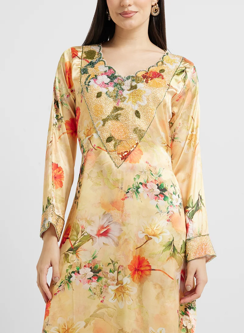 ARABIAN CLOSET Embellished Belted Jalabiya
