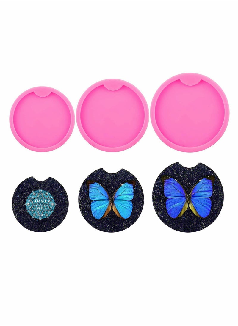 Y&D - Car Coaster Mold, 6 PCS Silicone Epoxy Mold Resin Molds for DIY Round Cup Mats, Home Decoration, 6.5 cm, 7.5 8.5 cm in Diameter (Pink) - Image 1