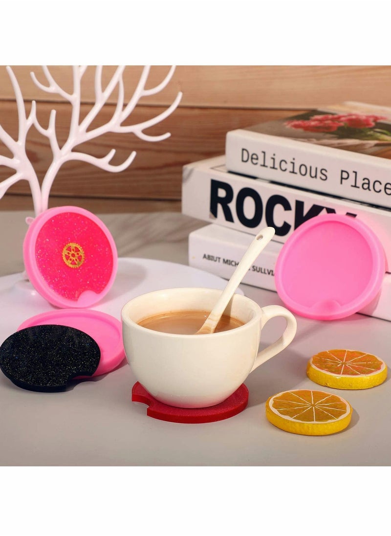 Y&D - Car Coaster Mold, 6 PCS Silicone Epoxy Mold Resin Molds for DIY Round Cup Mats, Home Decoration, 6.5 cm, 7.5 8.5 cm in Diameter (Pink) - Image 1