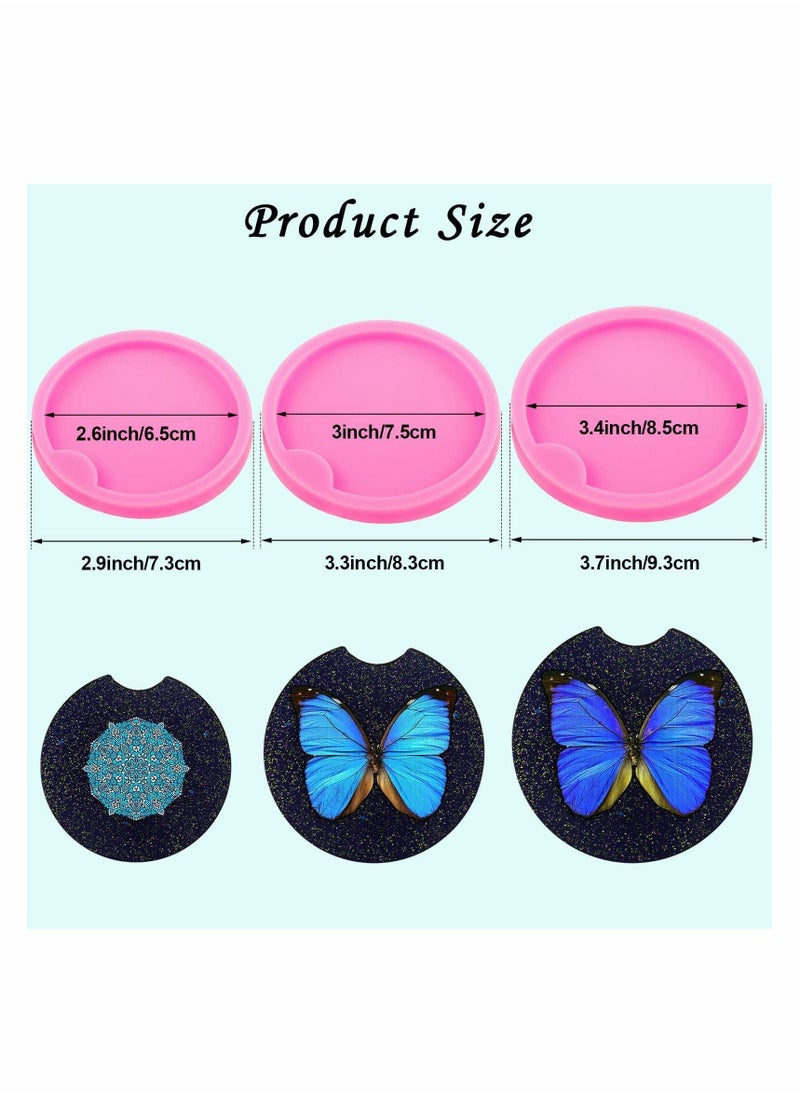 Y&D - Car Coaster Mold, 6 PCS Silicone Epoxy Mold Resin Molds for DIY Round Cup Mats, Home Decoration, 6.5 cm, 7.5 8.5 cm in Diameter (Pink) - Image 1