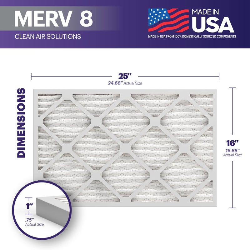 BNX TruFilter 16x25x1 Air Filter MERV 8 (6-Pack) - MADE IN USA â€“ Dust & Pet Defense Electrostatic Pleated Air Conditioner HVAC AC Furnace Filters for Dust, Pet, Mold, Pollen MPR 600 â€“ 700 & FPR 5 - Image 2