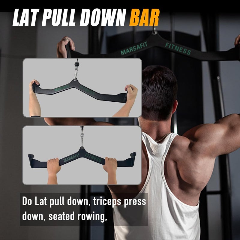 MARSAFIT Home Gym Fitness Rowing T-bar V-bar Pulley Cable Machine Attachment, Bicep Curl Tricep Lat pulldown Bar Back Strength Training Handle Grips Lat Pull Down Bar for Seat Row Workout - Image 3