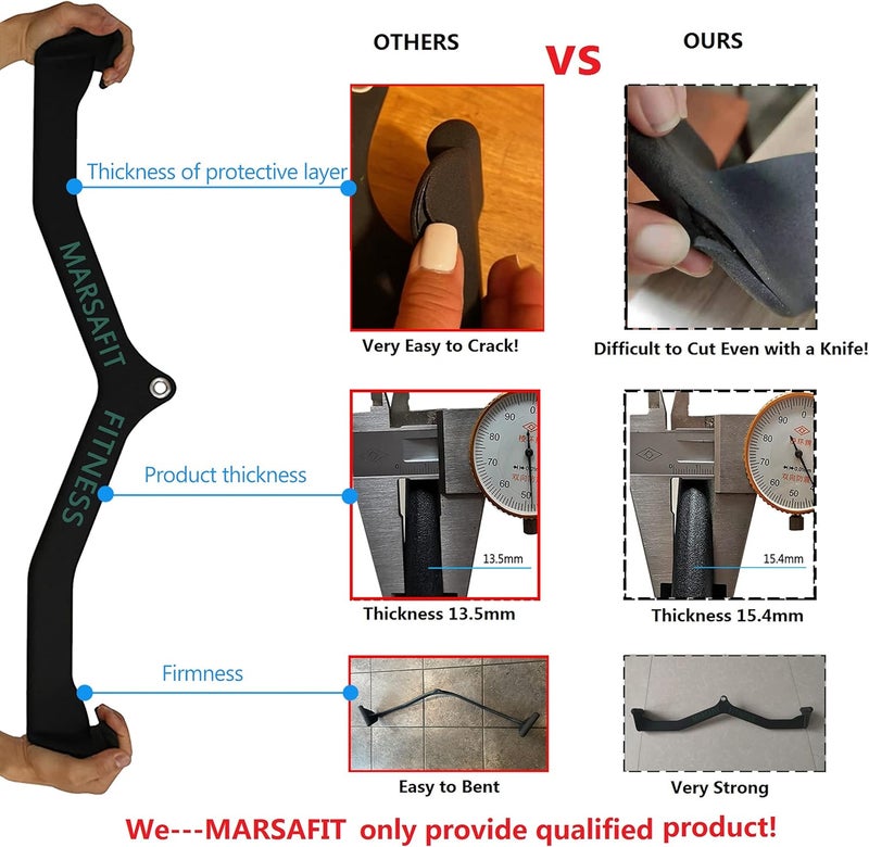 MARSAFIT Home Gym Fitness Rowing T-bar V-bar Pulley Cable Machine Attachment, Bicep Curl Tricep Lat pulldown Bar Back Strength Training Handle Grips Lat Pull Down Bar for Seat Row Workout - Image 4