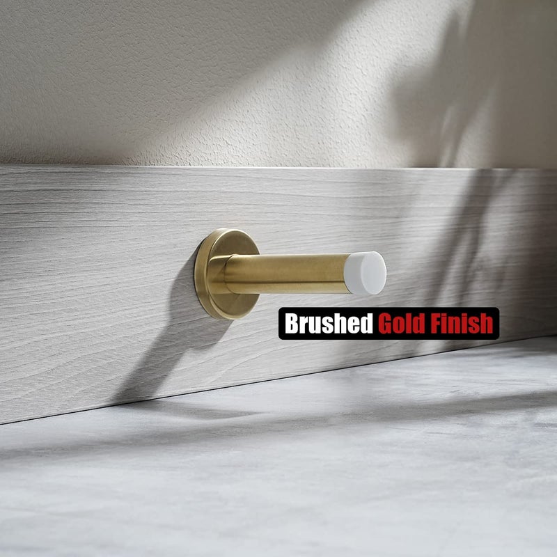 JQK Door Stopper Gold, 304 Stainless Steel Thicken 1mm Sound Dampening Door Stop Bumper Wall Protetor 2 Pack, Brushed Gold Black Tip, DSB5-WG-P2 - Image 5