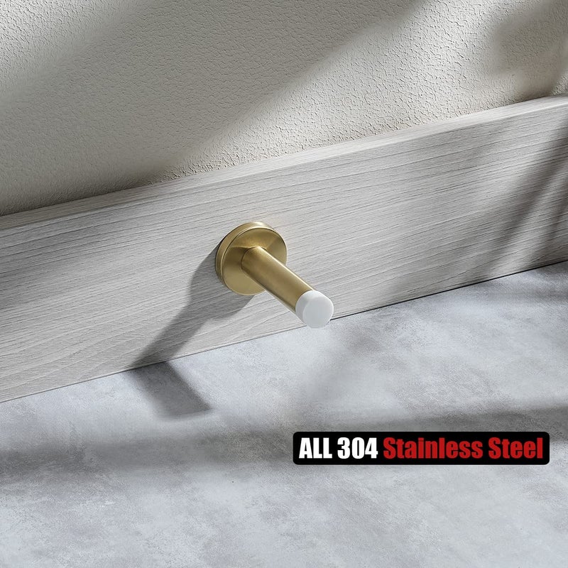 JQK Door Stopper Gold, 304 Stainless Steel Thicken 1mm Sound Dampening Door Stop Bumper Wall Protetor 2 Pack, Brushed Gold Black Tip, DSB5-WG-P2 - Image 4