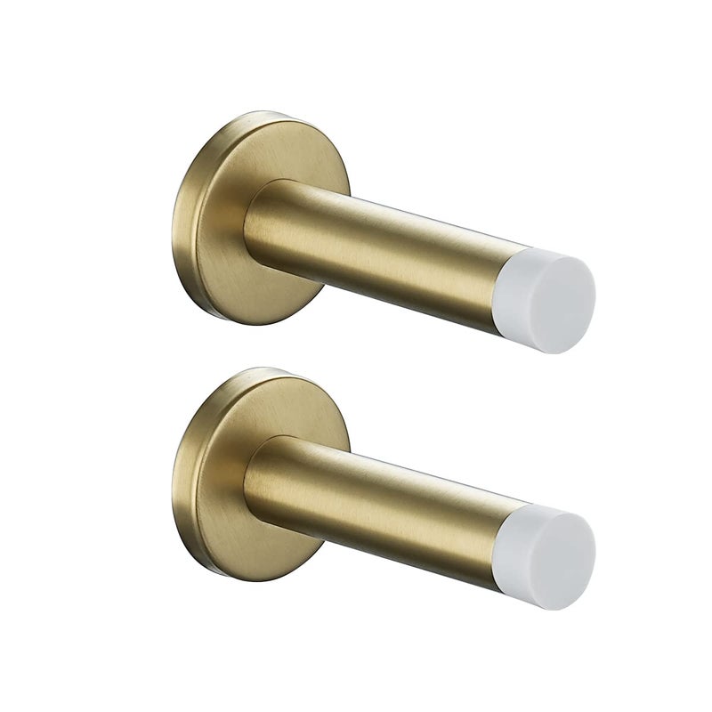 JQK Door Stopper Gold, 304 Stainless Steel Thicken 1mm Sound Dampening Door Stop Bumper Wall Protetor 2 Pack, Brushed Gold Black Tip, DSB5-WG-P2 - Image 1
