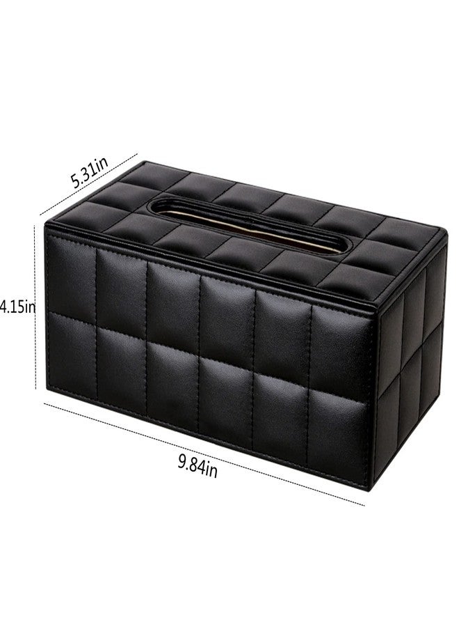 RHCSZ High-end Fashion PU Leather Tissue Box Holder Business Black, Rectangular Napkin Holder Drawer Paper Dispenser, Home Office Car Tissue Holder with Magnetic Bottom (Black Checkered) - Image 2