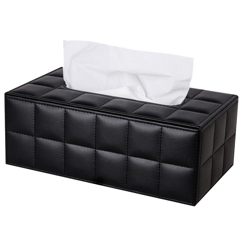 RHCSZ High-end Fashion PU Leather Tissue Box Holder Business Black, Rectangular Napkin Holder Drawer Paper Dispenser, Home Office Car Tissue Holder with Magnetic Bottom (Black Checkered) - Image 1
