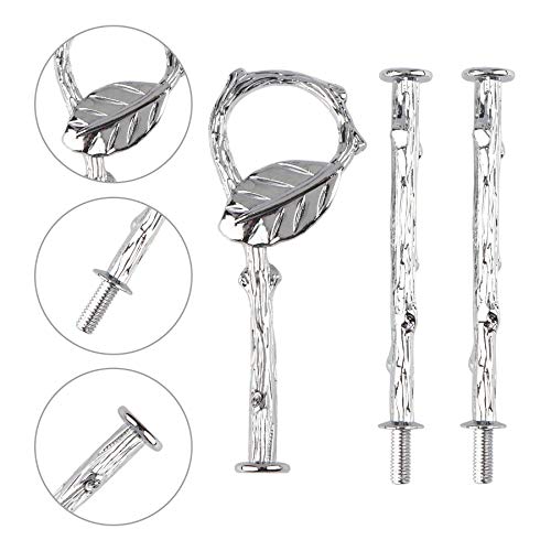 Happy Will 3 Tier 14" Heavy Metal Cake Stand Holder Fruit Plate Stand Fitting Hardware Rod with Stylus (Sliver_Leaves) - Image 4