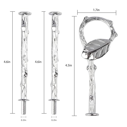 Happy Will 3 Tier 14" Heavy Metal Cake Stand Holder Fruit Plate Stand Fitting Hardware Rod with Stylus (Sliver_Leaves) - Image 2